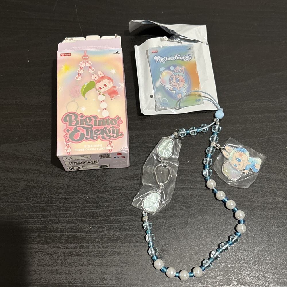 Pop Mart Labubu, The Monsters Big into Energy Hope Phone Charm Blue Lanyard NEW